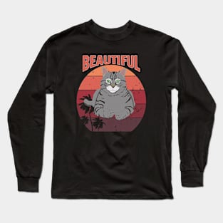 beautiful cat sitting at retro sunset Long Sleeve T-Shirt